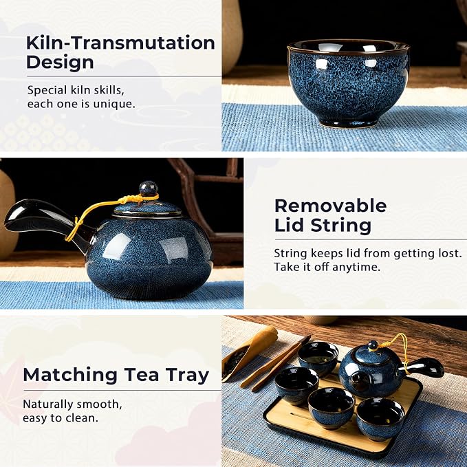 DUJUST Chinese Gongfu Tea Set, Kiln Altered Glaze Porcelain Tea Set - Image 3