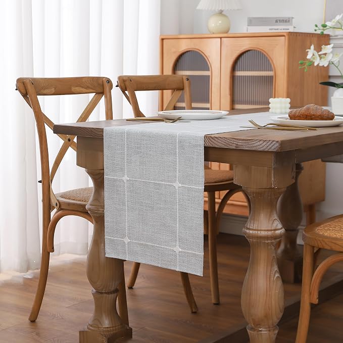 Gernaice Boho Table Runner, Modern Plaid Cotton Linen Farmhouse Table Runners by Gernaice