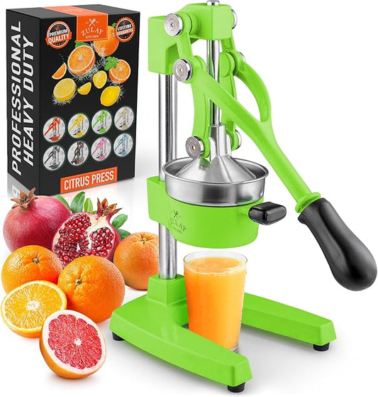 Zulay Kitchen Cast-Iron Orange Juice Squeezer - Heavy-Duty, Easy-to-Clean, Professional Citrus Juicer - Durable Stainless Steel Lemon Squeezer - Manual Citrus Press & Orange Squeezer (Light Green)