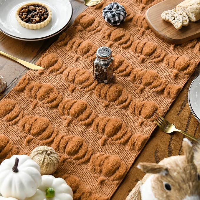 Artoid Mode Caramel Soft Faux Fur Pumpkins Fall Table Runner 13x120 Inch | - Image 4