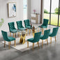 SSLine Modern 70" Glass Dining Table Set for 8, Rectangular, Green, Velvet Upholstered Chairs, 300 lbs Weight Capacity