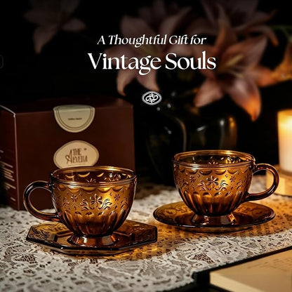 Vintage Glass Tea Cup and Saucer Set, 12 oz Large Coffee Cup | Handcrafted - Image 3
