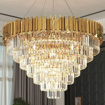 Modern Crystal Chandelier for Living Dining Room Entryway Gold Round W39.4