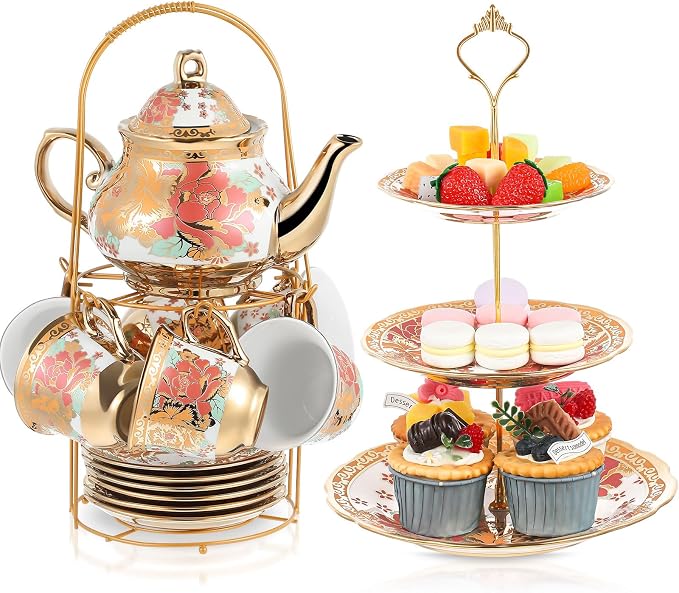 21 Pcs Porcelain Tea Set for Women Tea Party by Maxcheck
