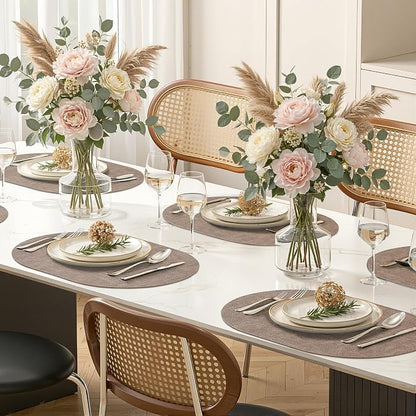 Placemats Set of 6, 11.8 x 17 Inch, Light Brown | Heat Resistant Oval Faux - Image 9