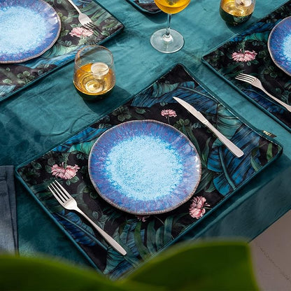 Melamine Salad Plate Plastic Dinner Plastic Plate Set of 6 Pcs 9 inch Round Lightweight Plates Shatter Proof Chip Resistant Dishwasher Safe Not Microware Not Oven(Deep Blue)