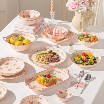 Ceramic Dinnerware Set, Floral Plates and Bowls Sets, Microwave & Dishwasher - Image 6