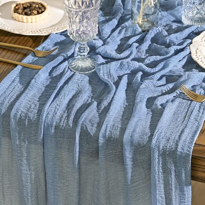 Artoid Mode Boho Cheesecloth Gauze Smoky Blue Wedding Table Runner, 120 Inch by ArtoidMode