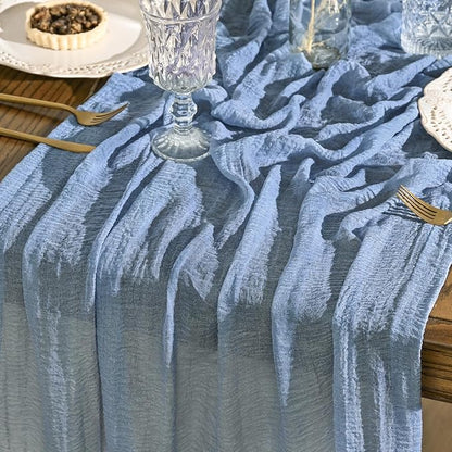 Artoid Mode Boho Cheesecloth Gauze Smoky Blue Wedding Table Runner, 120 Inch by ArtoidMode