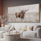MLART99 Rustic Highland Cow Canvas Vintage Animal Print Brown Ox Wall Art Extra large Artwork- 32x70 Inch Decorative Piece for Country Style Home Decor for Living Room Entryway