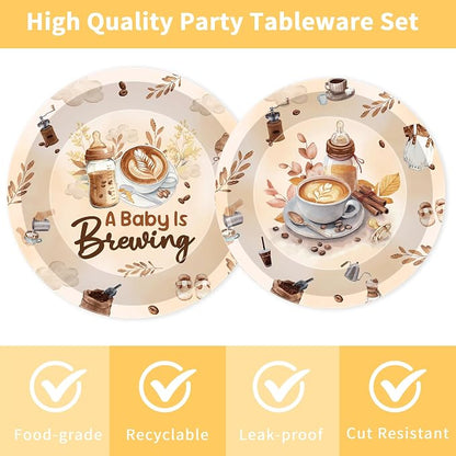 96 Pcs A Baby Is Brewing Baby Shower Decorations, Gender Reveal Tableware Set - Image 3