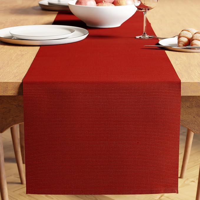 Encasa XO Table Runner, Yarn Dyed Ribbed Cotton 13"x59" | Solid Red, 12-Ply by EncasaXO