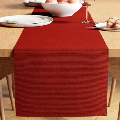 Encasa XO Table Runner, Yarn Dyed Ribbed Cotton 13"x59" | Solid Red, 12-Ply by EncasaXO