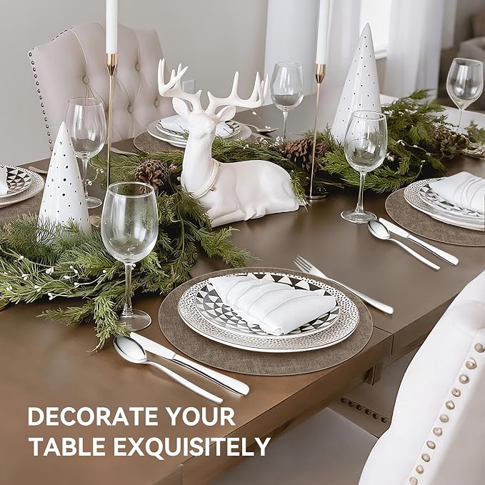 13" Round Placemats Set of 8, Reversible Faux Leather Heat Resistant Table Mats - Image 6