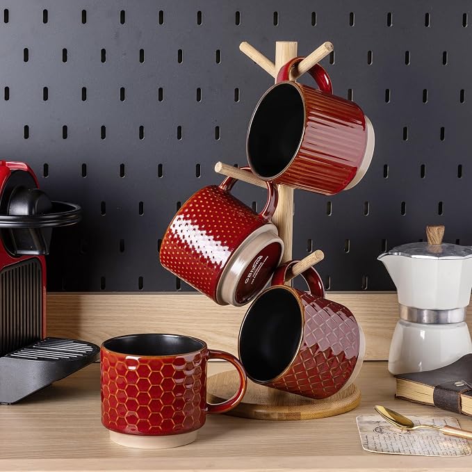GBhome 15 OZ Stackable Coffee Mugs Set of 4, Ceramic Coffee Cups Set | 4 - Image 7