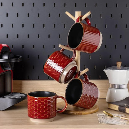 GBhome 15 OZ Stackable Coffee Mugs Set of 4, Ceramic Coffee Cups Set | 4 - Image 7