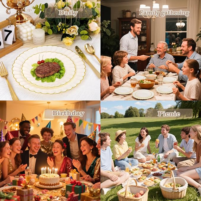YOUBET 60PCS Ivory Scalloped Plastic Plates - Image 9