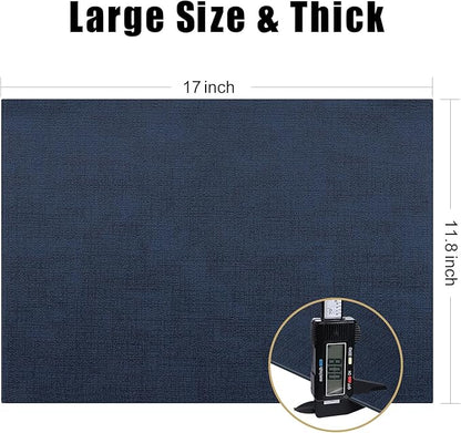Homaxy Faux Leather Heat Resistant Placemats for Dining Table Set of 12, Waterproof Wipeable Washable PU Table Mats, Easy to Clean Anti-Slip Place Mats, 11.8" x 17", Navy Blue