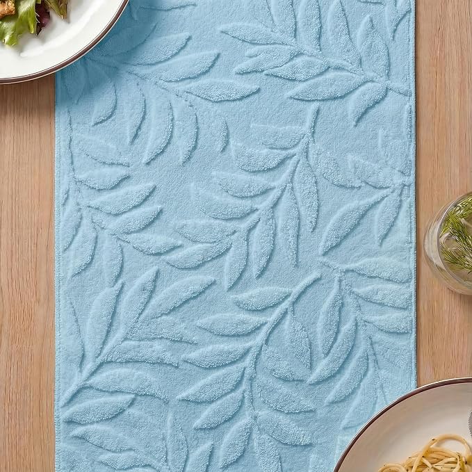 Artoid Mode Light Blue Soft 3D Jacquard Leaves 100%Cotton Spring Table Runner - Image 4