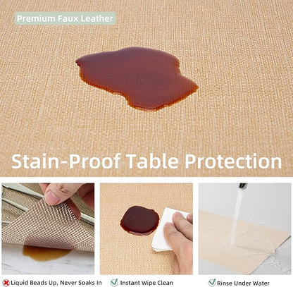 Heat Resistant Placemats Set of 2, 17x12in Waterproof Wipeable Faux Leather Non Slip Table Mats, Easy to Clean, Stain Resistant, for Kitchen Dining Room-– Warm Tan