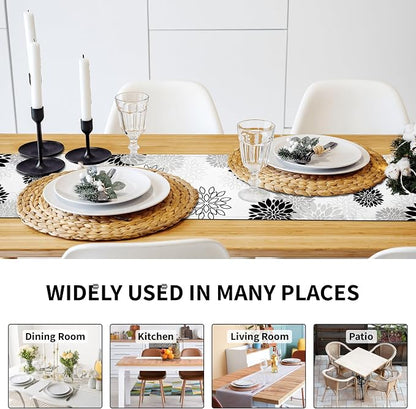 Dahlia Flower Table Runner 13x90 Inch Farmhouse Blue Gray Runners Modern Table - Image 3