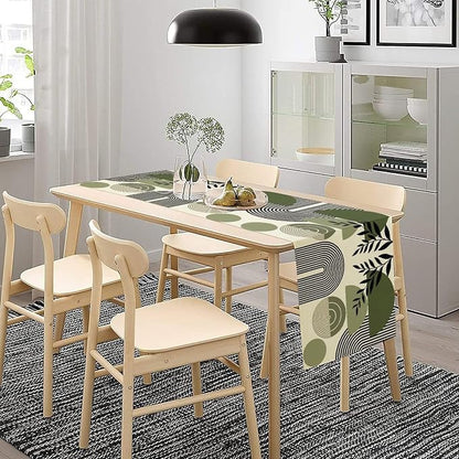 Boho Mid Centruy Table Runner Abstract Sage Green Tropical Leaves Sun Modern - Image 3