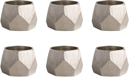 DII Decorative Geometric Napkin Ring Set, Triangle Band Silver by DII