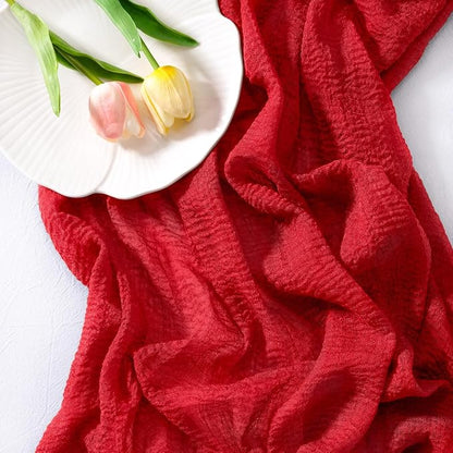 Cheesecloth Table Runner Summer Boho Wedding Shower Party Home Decor | Red - Image 2