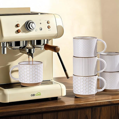 GBhome 12 OZ Stackable Coffee Mugs Set of 4, Ceramic Coffee Cups Set | 4 - Image 6