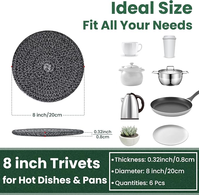 8 Inch Trivets for Hot Dishes, Hot Pots and Pans, Large Coaster for Kitchen - Image 2