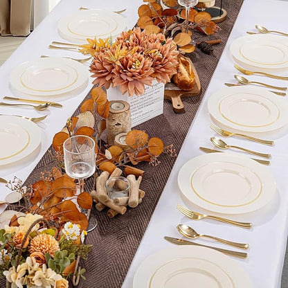 I00000 100 Pc Ivory Plastic Plates,7inch Cream Dessert Plates, Elegant Disposable Plate Perfect for Birthday, Wedding, Baby & Bridal Shower or Party (100 Guests)