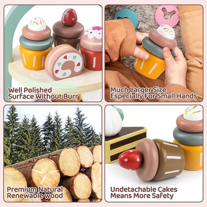 Wooden Cake Toys Tea Party Set Desserts Food Toy - Image 2
