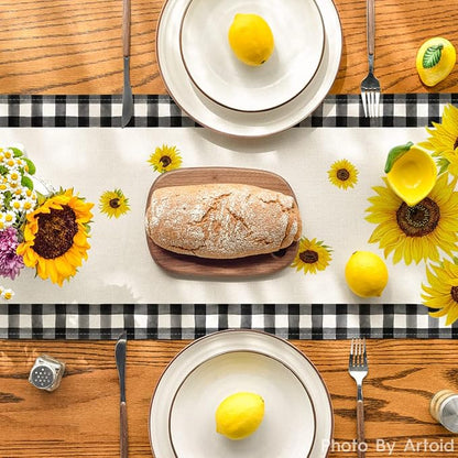 Artoid Mode Buffalo Plaid Sunflower Sunshine Vase Summer Table Runner, Spring - Image 3