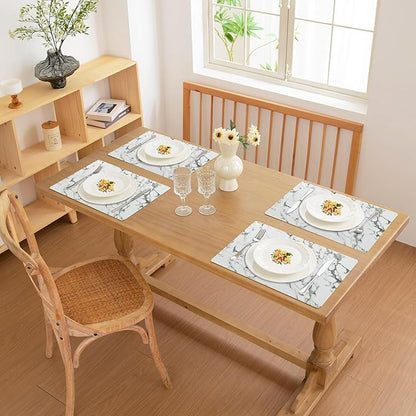 FROMHEART Faux Leather Placemats Set of 8–Waterproof,Heat/Oil Stain-Resistant PU Table Mat–Reversible,Easy to Clean Place Mats for Kitchen,Dining,Indoor/Outdoor,(Marble,11.8" x 17")
