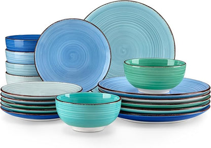 vancasso Bonita Plates and Bowls Set 18 Pieces Blue Stoneware Service by vancasso