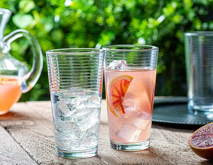 Le'raze Set of 16 Heavy Base Ribbed Durable Drinking Glasses Includes 8 Cooler - Image 3