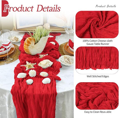 6 Pack Red Cheesecloth Table Runner 17x108 Inch Semi Sheer Boho Gauze Cheese - Image 5