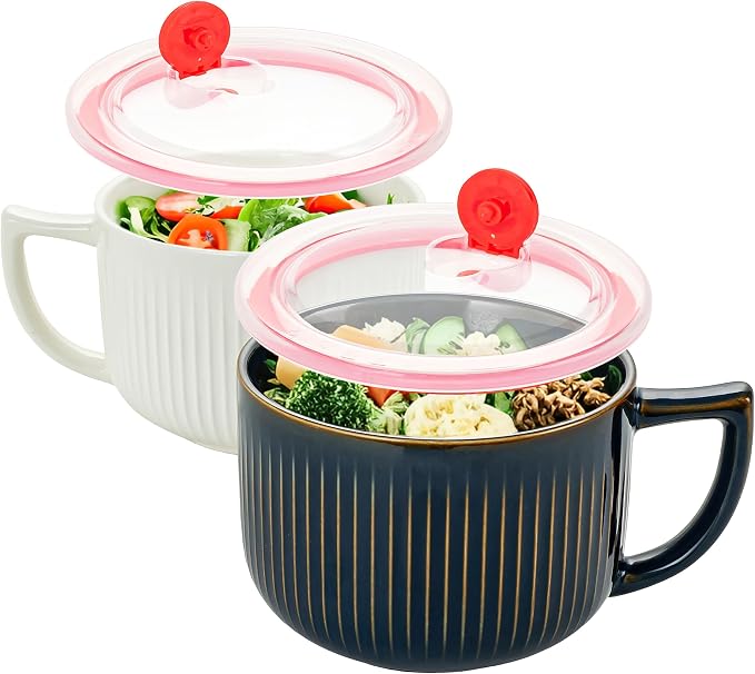 38oz Ceramic Soup Bowls with Handle & Lid, Large Soup Mugs, Microwave & by Ceramictableware