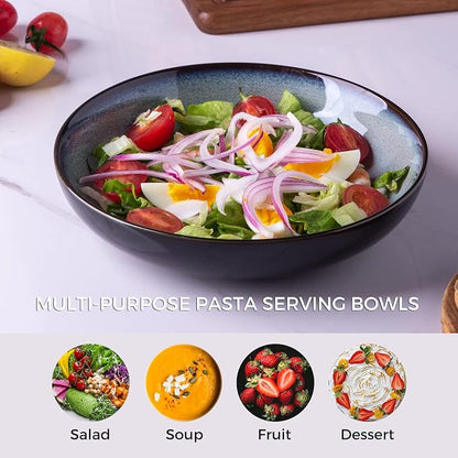 LERATIO 9.0" Ceramic Pasta Bowls Set of 6, 38oz Large Stoneware Bowls Set | - Image 6