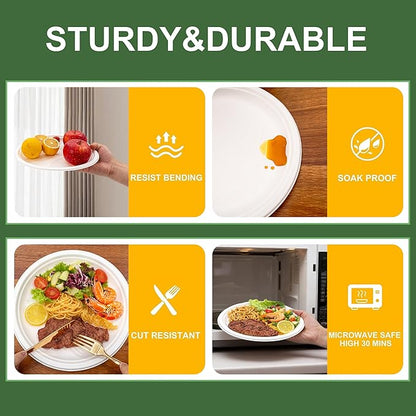 DaYammi 100% Compostable Paper Plates 10 Inch, 125-Pack Heavy Duty Paper Plates Bulk,Biodegradable Bagasse,Eco-Friendly Disposable Dinner Plate for BBQ,Picnic,Party (BPI Certified,Microwaveable)