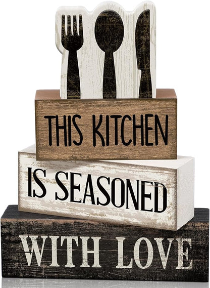 Moucuny 4 Pcs Farmhouse Kitchen Decor Rustic Spoon Fork Knife Wooden Stacked by Moucuny