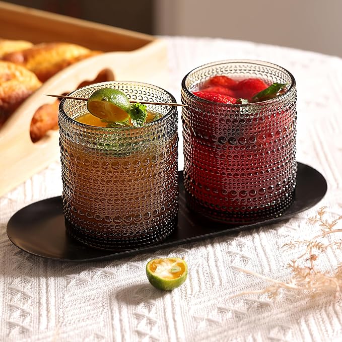 Moretoes 12 Pack 10 Oz Gray Hobnail Drinking Glasses Set | Cocktail Glasses - Image 5