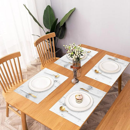 Marble Printed Placemats Set of 4 White Grey Elegant Marbling Place Mats Washable Rectangular Table Mats for Party Home Kitchen Restaurant Dining Table Decor 12x18 Inch