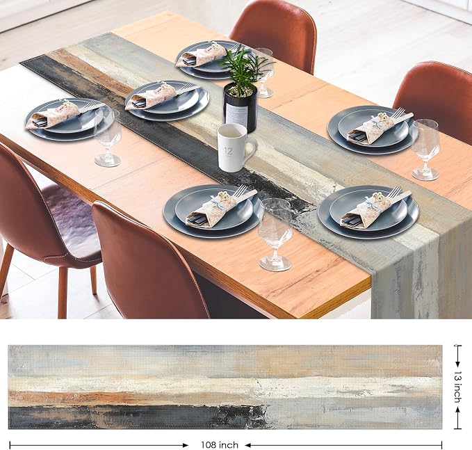 Emvency Table Runner, 13x72 Inch, Abstract Farmhouse Rustic | Oil Painting - Image 2
