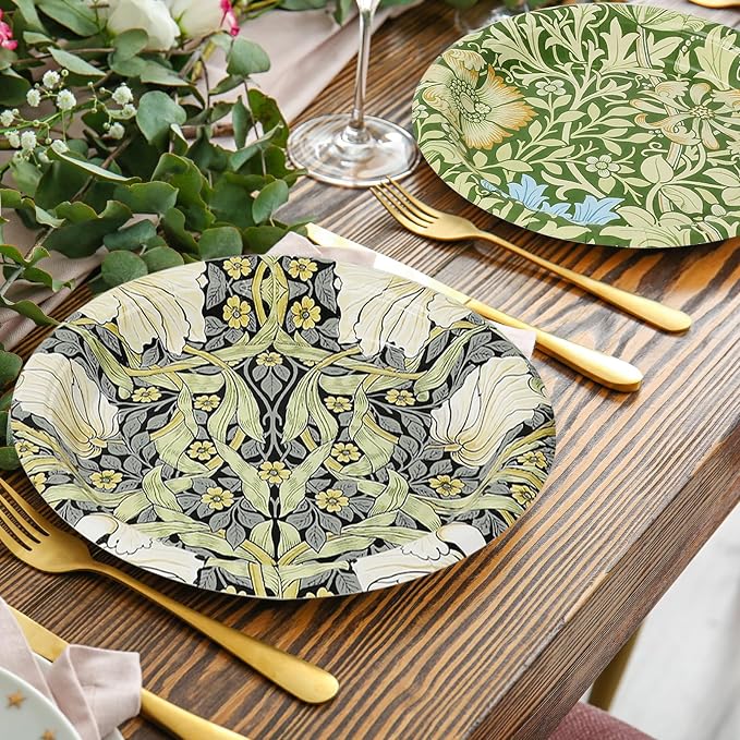 60 Pcs Vintage Wildflower Paper Plates Disposable Plates 9 Inch Green Blue - Image 6