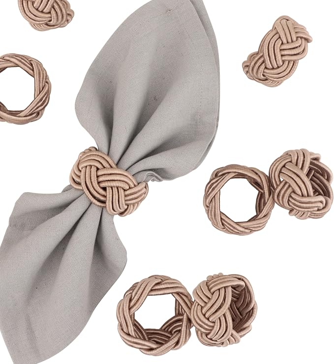 Boho Chic Napkin Rings Set of 12 – Beige Handwoven Rayon Napkin Holders - Image 7