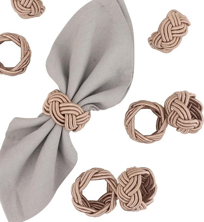 Boho Chic Napkin Rings Set of 12 – Beige Handwoven Rayon Napkin Holders - Image 7