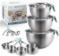 COOK WITH COLOR Stainless Steel Mixing Bowls Set and Measuring Cups- Nesting Bowls with Non-Slip Bottom and Easy-Grip Handles, Blue, 11 Pieces