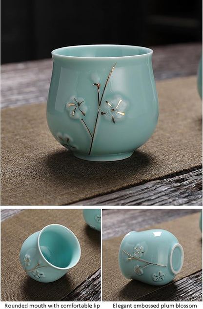 KEYDUACU Japanese Tea Set, Kiln-Formed Ceramic TeaSet, Plum Blossom Embossed - Image 4