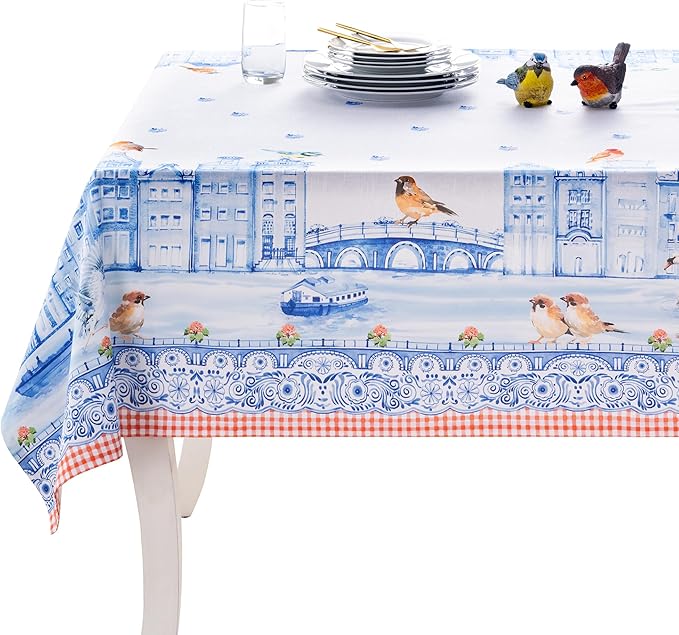 Maison d' Hermine Table Cloth Rectangle Table 100% Cotton 70 x 120 Inches Tablecloth Reusable Decorative for Dining Room Farmhouse Home Valentines Day Decorations Spring Summer - Amsterdam Canals
